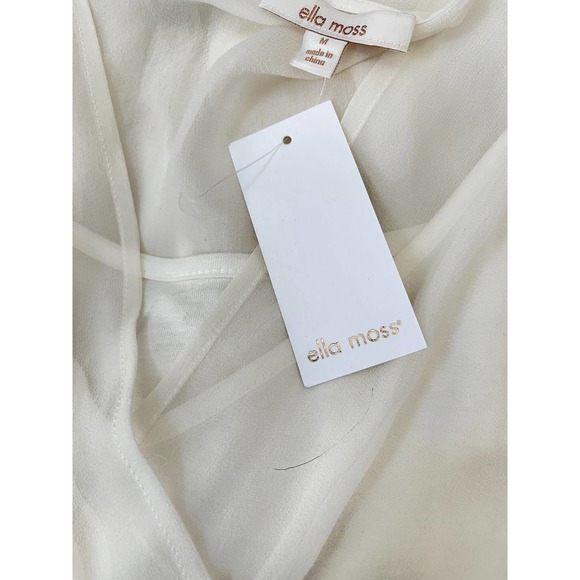 Ella‎ Moss Dress Sheer White Silk B&W Smock Waist Size Medium - Picture 10 of 10